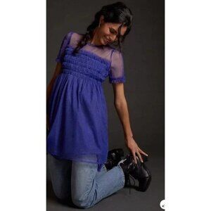 Anthropologie Ruffled Blue Babydoll Dress